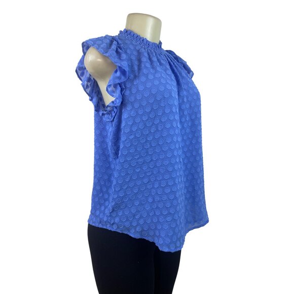 Loft Womens Blue Swiss Dot Textured Sleeveless Ruffled Blouse Sz SP - NEW - Picture 2 of 9